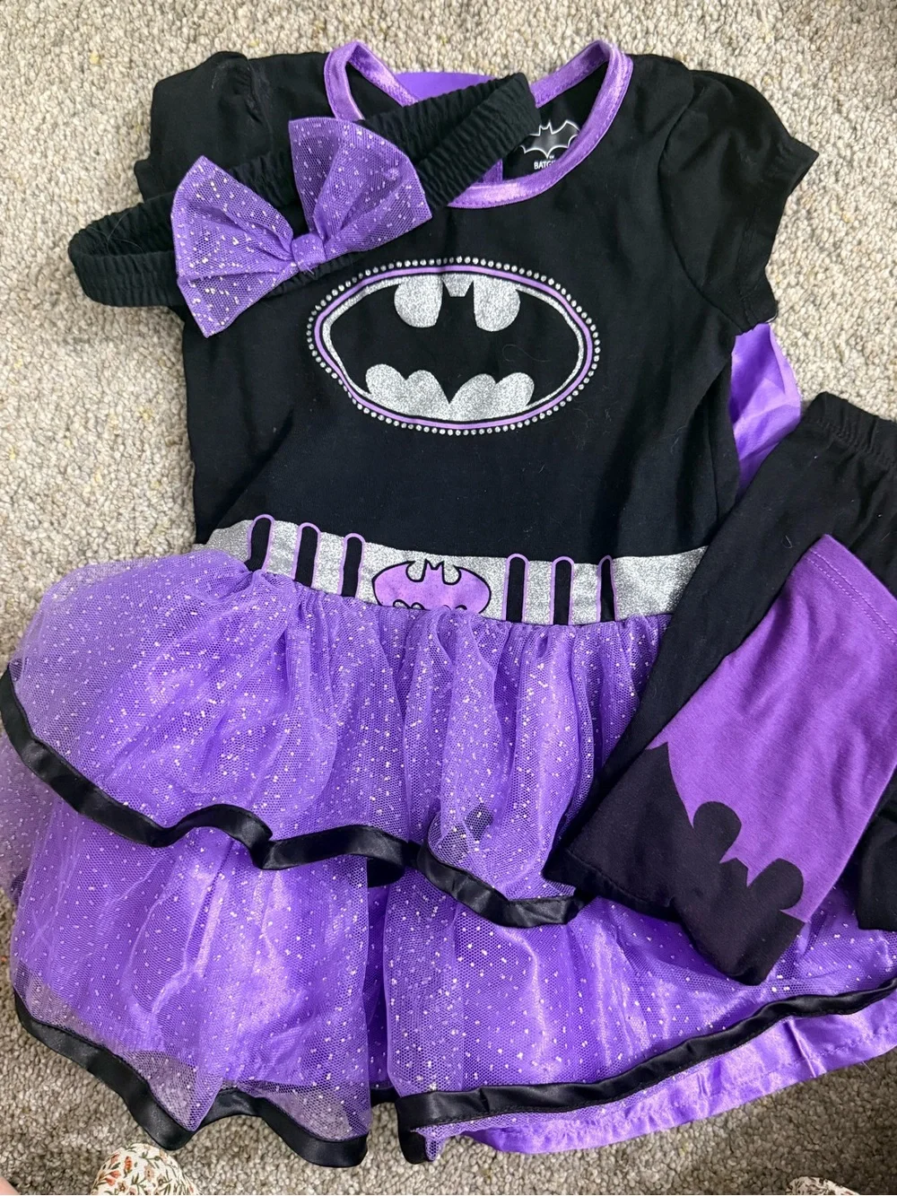 Girls Purple and Black Bat Symbol Superhero Costume with Tutu and Headband